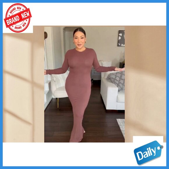 Long Sleeve Ribbed Maxi Dress Formal Bodycon Figure Flattering - Picture 7 of 7